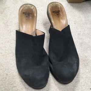 John Fluevog size 11 Hi Wedge Dusk mule, dark grey